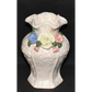 Vintage Pearl Opalescent Vase w Applied Flowers Crimped Lip 6.5" Flower Vase