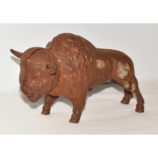 Antique Cast Iron Bison Buffalo Money Bank 11" Heavy Rusted Metal Coin Bank