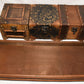 Vintage Asian Wooden Boxes on Stand 3pc Set Decorative Hinged Boxes Brass Accent