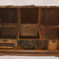 Vintage Asian Wooden Boxes on Stand 3pc Set Decorative Hinged Boxes Brass Accent