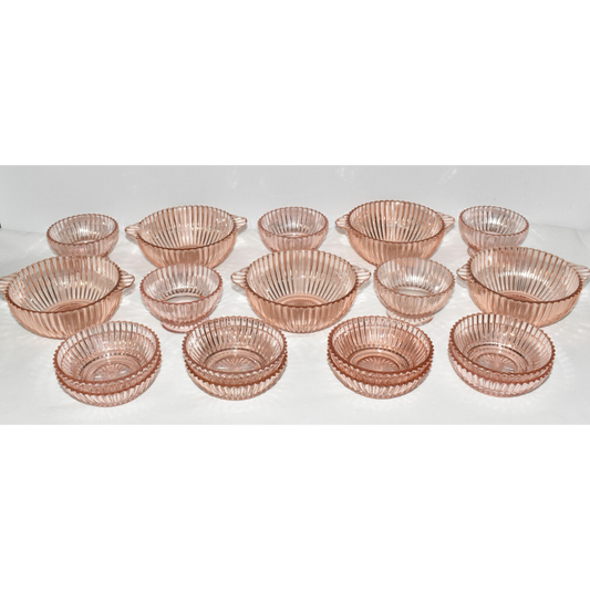 Anchor Hocking Early 20th Century Glass Pink Queen Mary Bowls 3 Sizes 18pcs