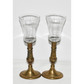 2 Vintage 11" Brass Glass Votive/Taper Candle Holders w Oval Bases Made in India