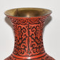 Vintage Chinese 12" Cinnabar Vase Carved Lacquer over Brass Bird Floral Motif