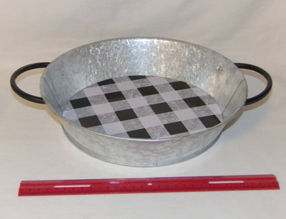 Serving Tray Black White Buffalo Check Galvanized Metal Double Handle Tray New